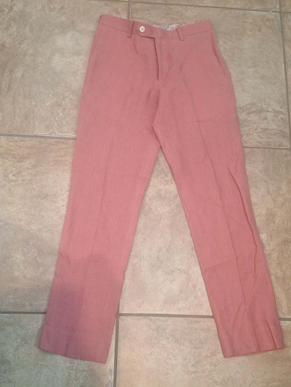 Lauren, Ralph Lauren Coral Pink Straight-Leg 100% Linen  Trousers. 26